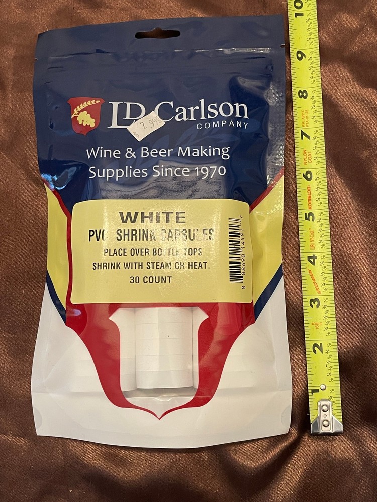 White PVC Heat Shrink Capsules Wine Bottle Closures 30 count LD Carlson