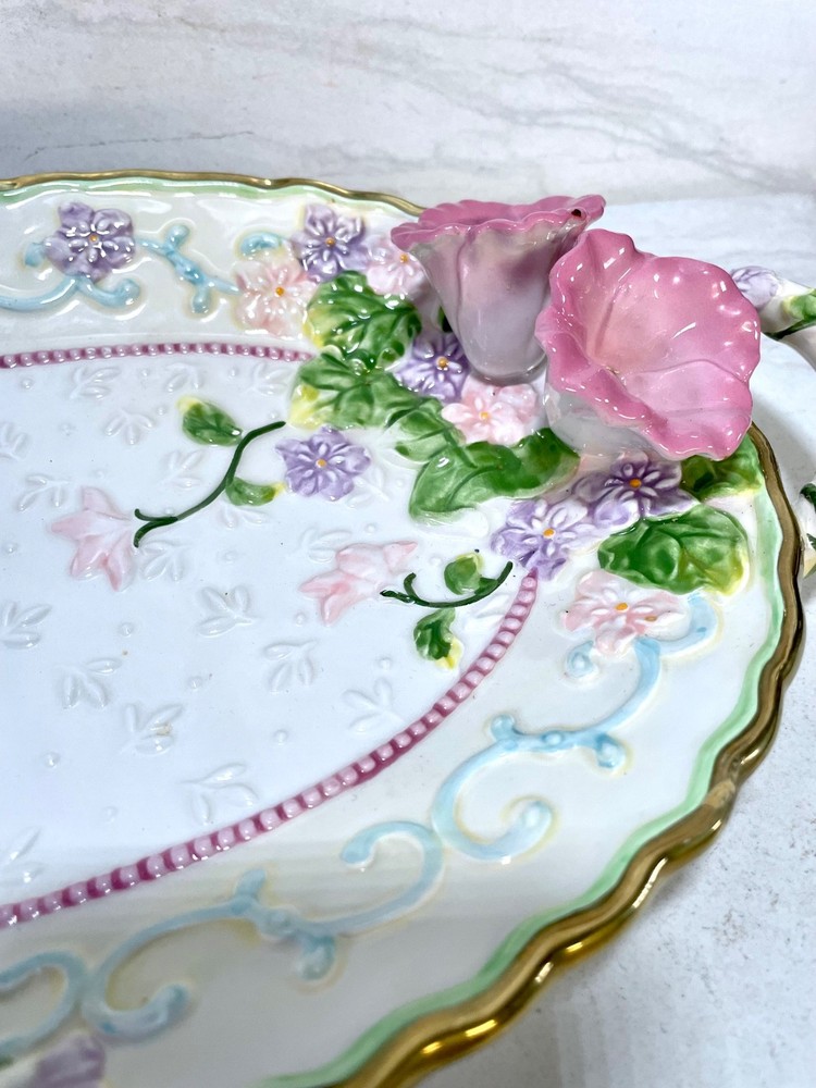 AVON Easter Springtime Embossed Serving Platter Dish Duck Flowers 2001 Vintage