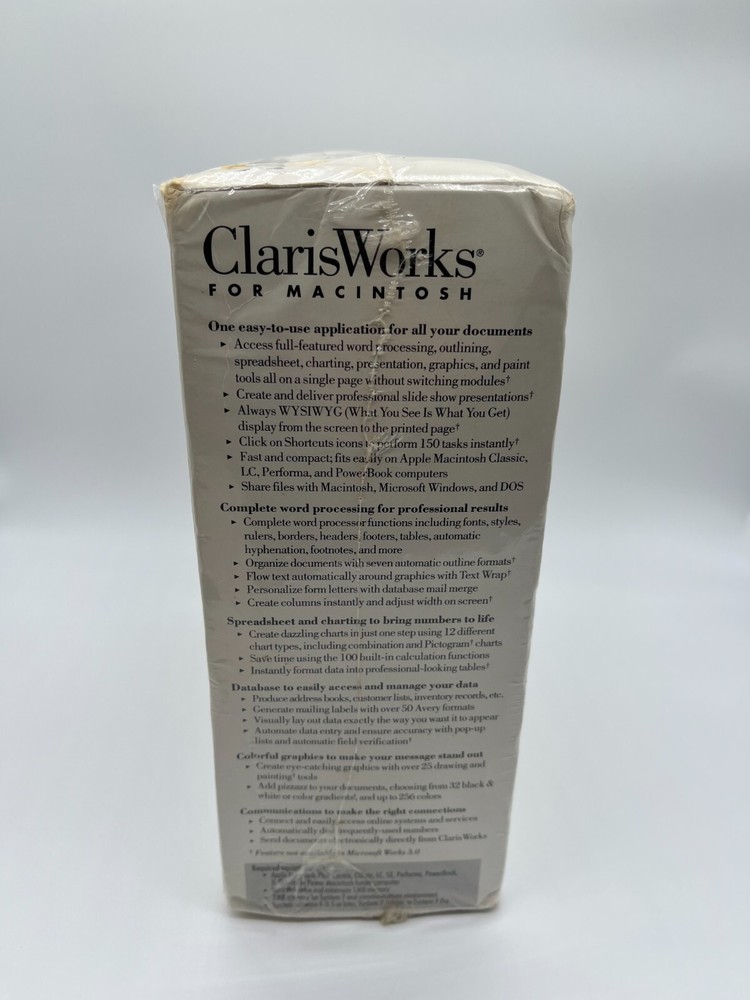 ClarisWorks Big Box PC Sealed Mac Macinstosh 1993 New Software & Handbook