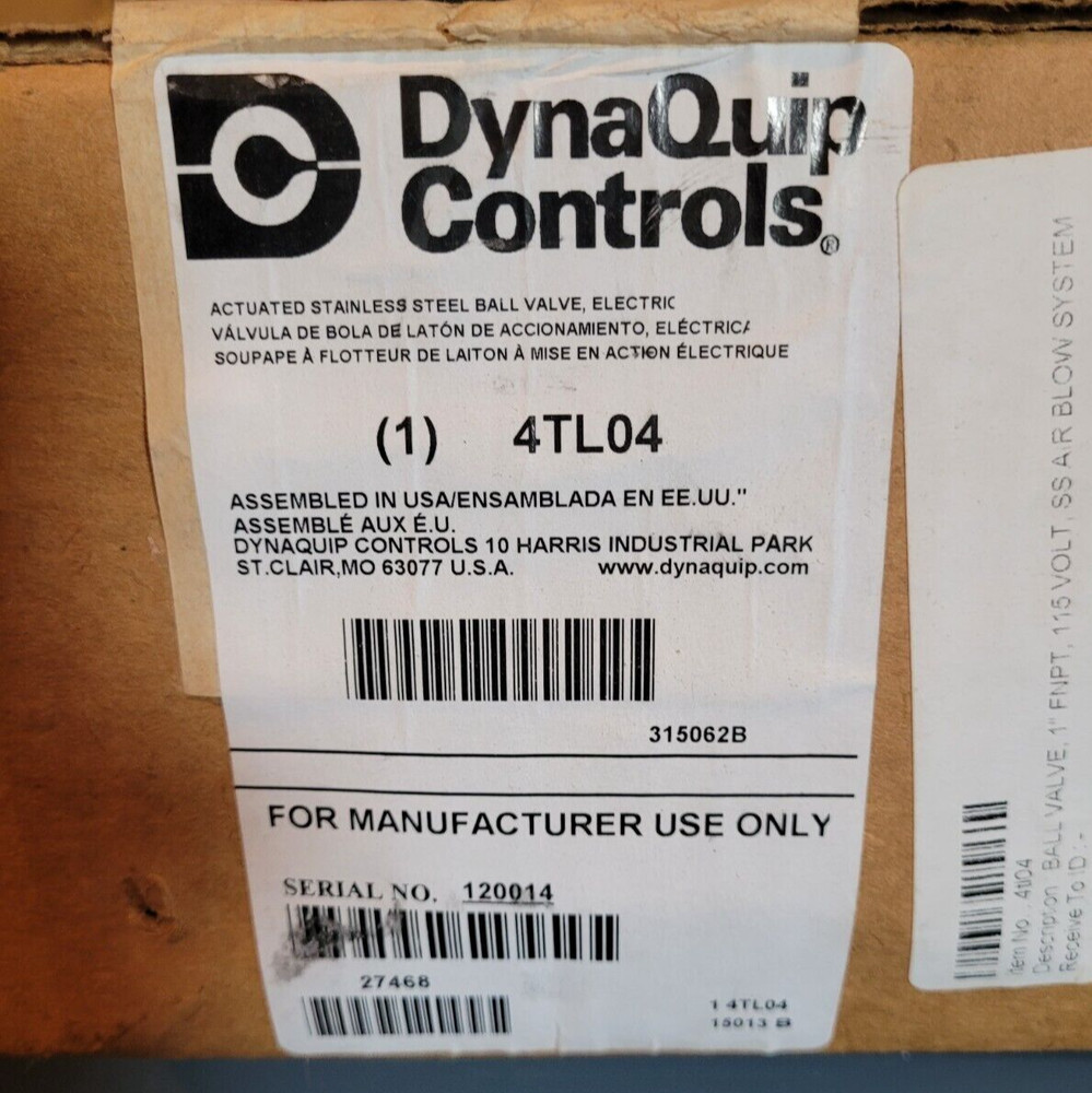 DynaQuip 4TL04 Actuated SS Ball Valve