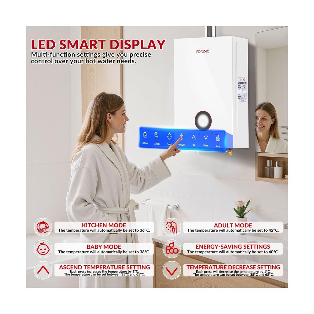 Tankless Water Heater Natural Gas, 4.74 GPM 18L Indoor Instant Hot Water Heat...