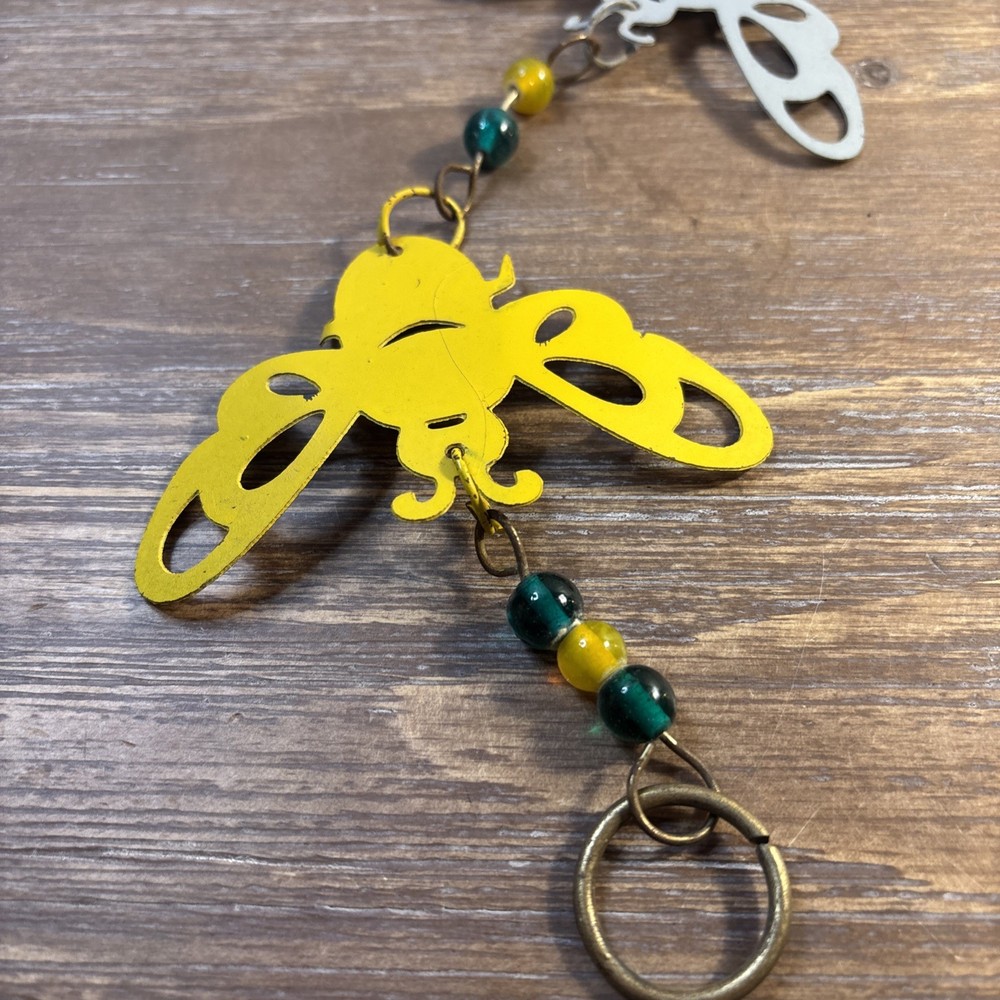 Metal Painted Bee Wind Chime With Beads 26 1/2” Long