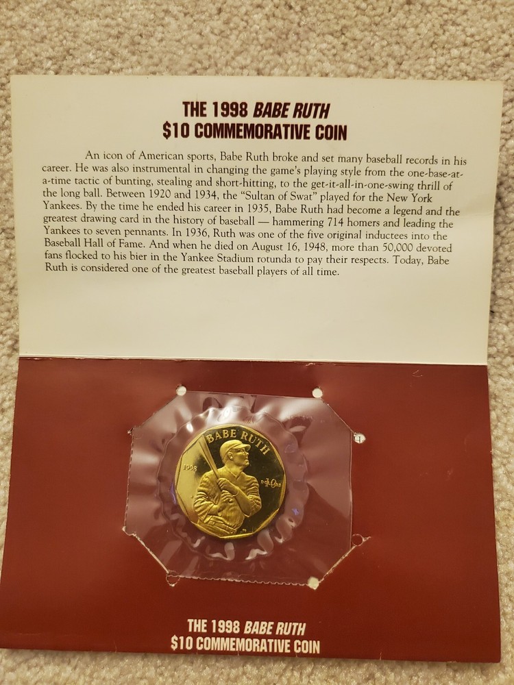 1998 BABE RUTH COMMEMORATIVE $10 COIN 