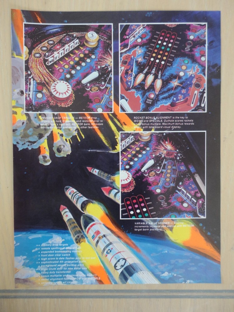 Meteor Pinball Machine 2 Page Original Magazine Pull Out Advertisement