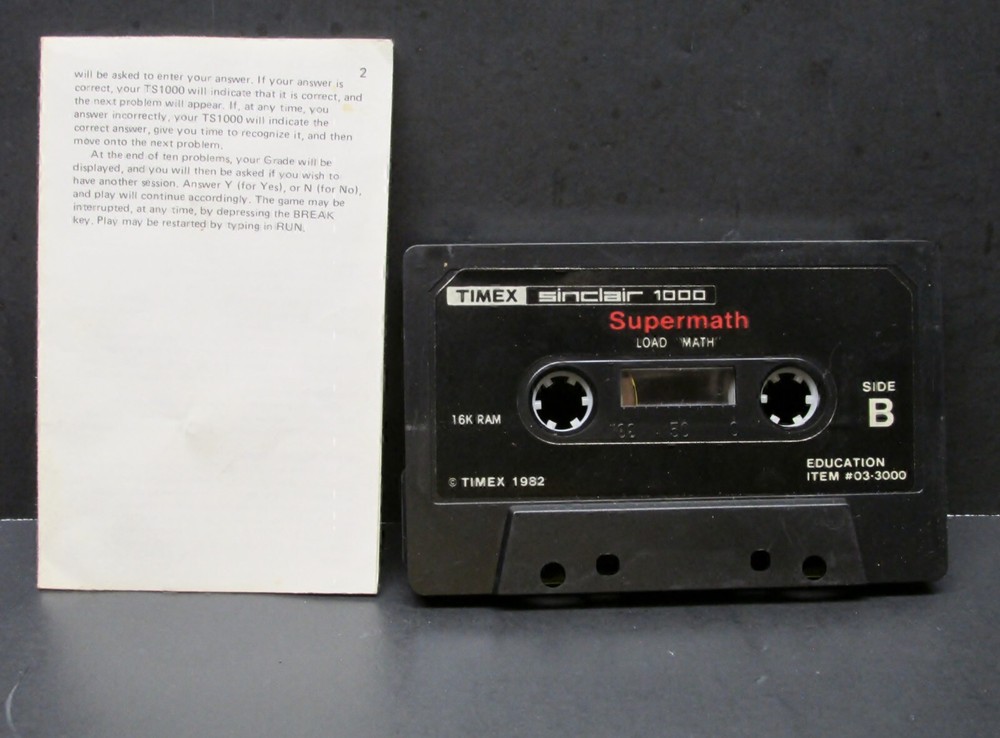 Super Math, Timex Sinclair 1000, 1983, Cassette & Manual, Never Used