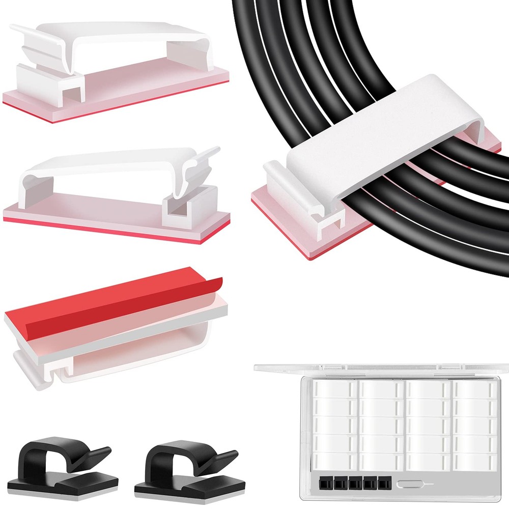 50 PCS Under Table Cable Management Clips White, Large Cable Clips for Comput...