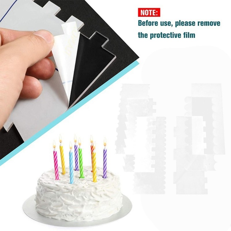 6Pcs Clear Acrylic Cake Scraper Set Decorating Contour Comb Smoother Baking Tool