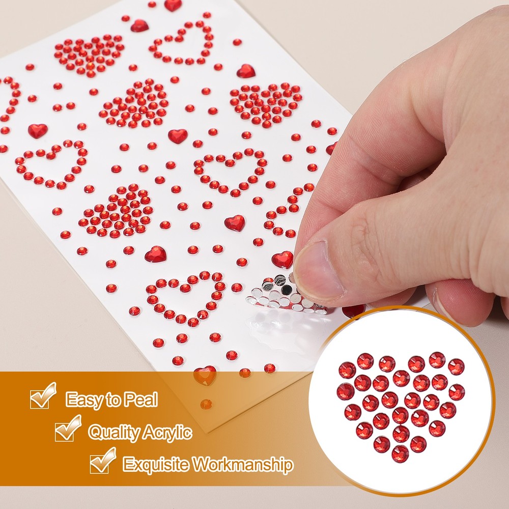 3Sheets Heart Gem Sticker, Face Gem Stickers, AB Color