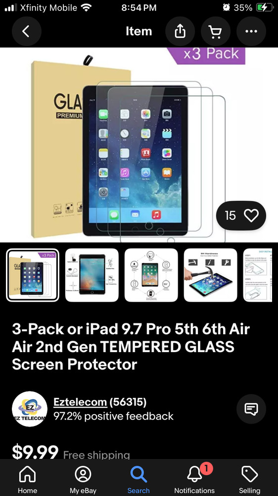 Glass Screen Pro Premium Tempered 3Pack Screen Protector iPad 9.7 Inch
