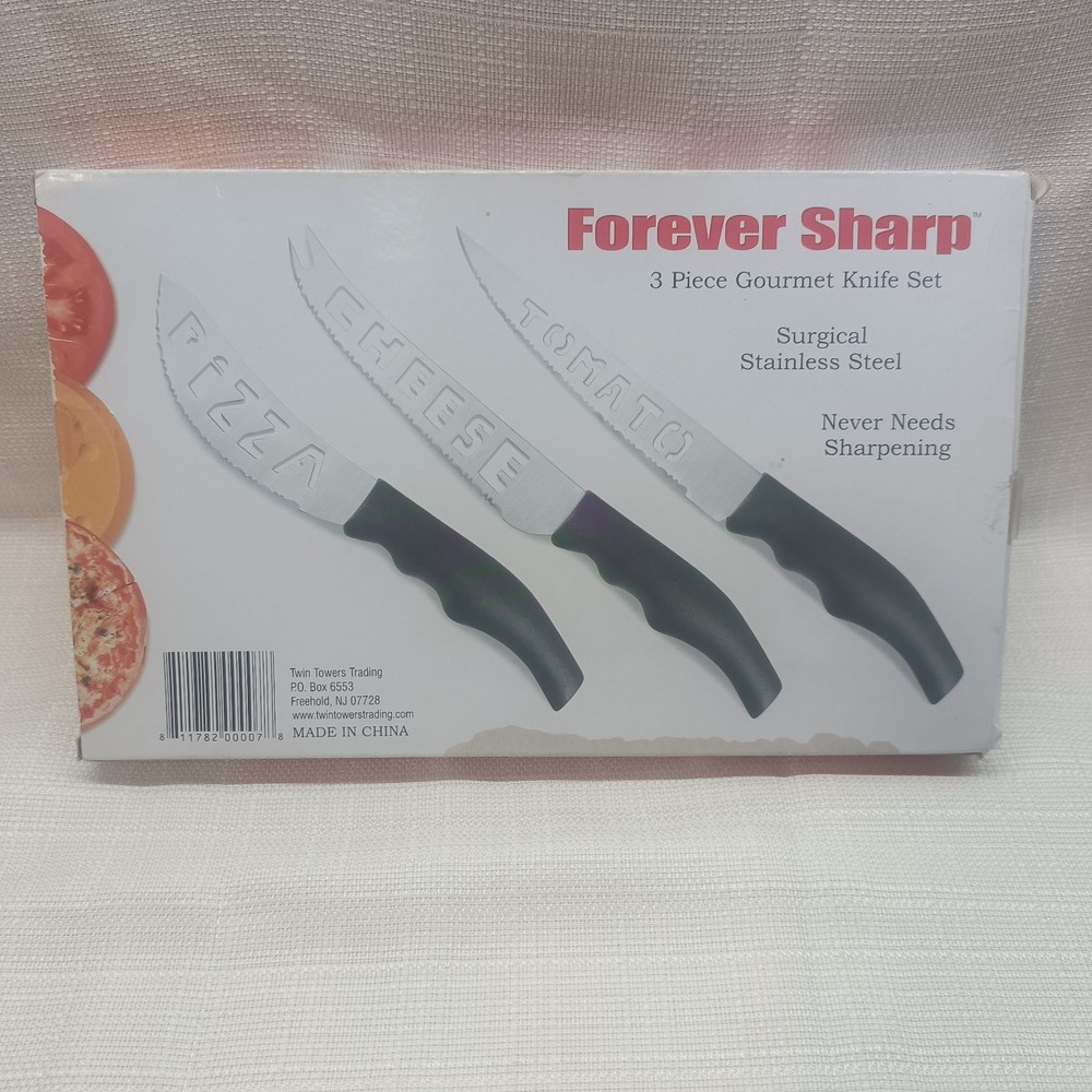 FOREVER SHARP 3 Piece Gourmet Knife Set-Tomato, Pizza, Cheese