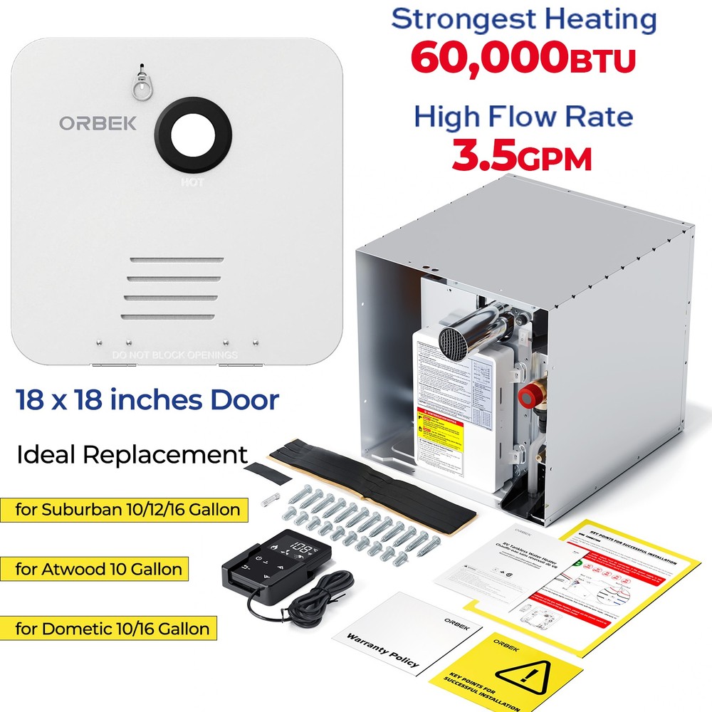 60,000 BTU RV Tankless Water Heater Instant Hot w/ 18''x18'' Door + Controller