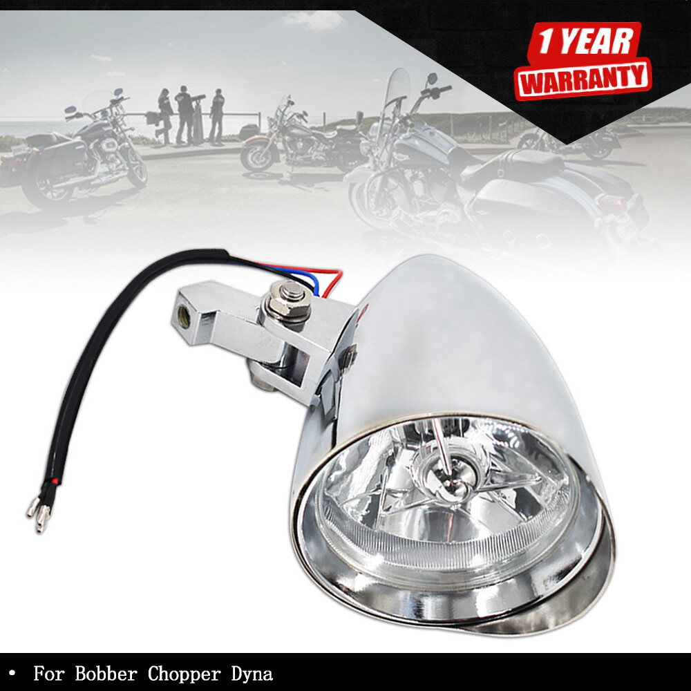 12V Motorcycle Chrome Visor  Headlight Lamp For  Bobber Chopper Dyna