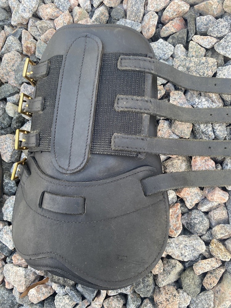 Black Leather Open Front Jump Boots With Neoprene Lining