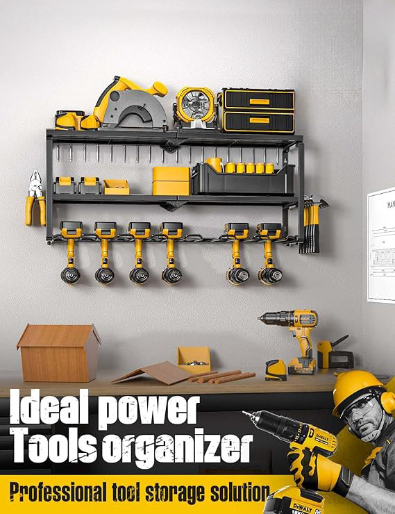 Heavy Duty Power Tool Organizer 7 Drill Holder Storage Garage Shelf Utility Rack