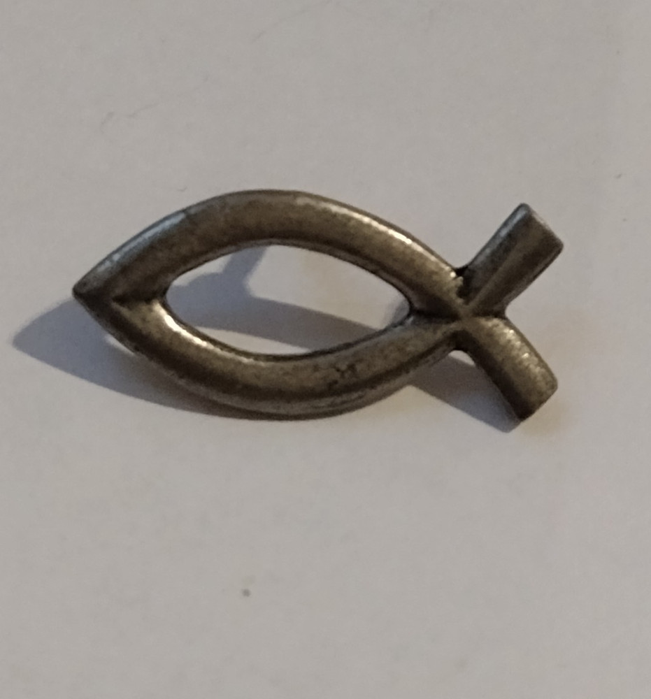 Gray Fish Ichthus Religious Lapel Tack Pin