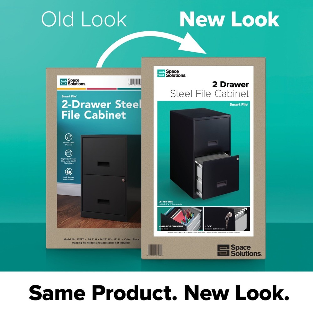 Space Solutions 2 Drawer Letter Width Vertical File Cabinet 18" Deep Black