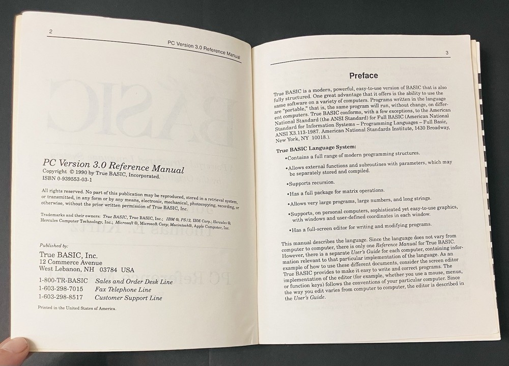 True BASIC v3.0 PC User Guide & Reference Manual Lot Kemeny Kurtz Vintage (1990)