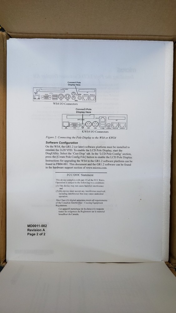 MICROS POLE DISPLAY KIT SYSTEM500827-010 6" POLE