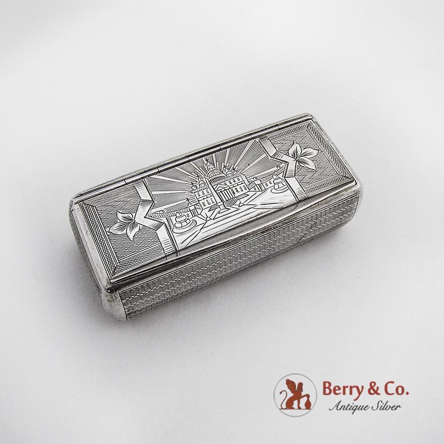 Engine Turned Scenic Snuff Box Austrian 875 Silver 1860