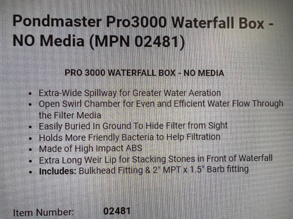 Pond Master 33080 Pro 3000 Waterfall Box Pond Filter Bulk