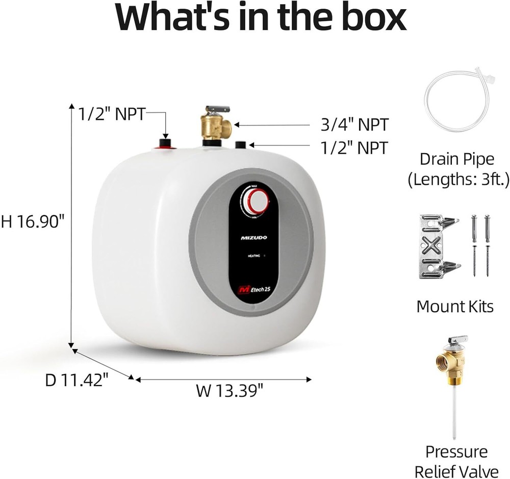 【90% NEW】Electric Point Of Use Hot Water Heater 2.5 Gallon Tank Under Sink 120V