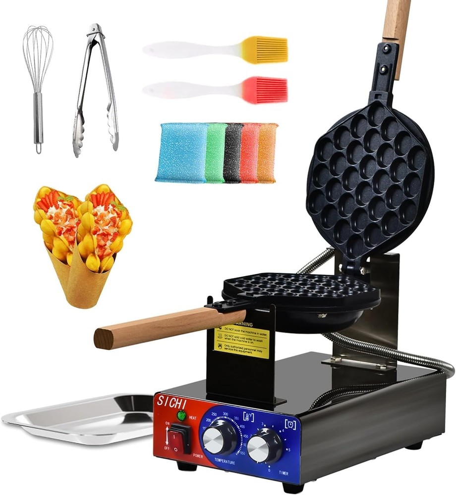HTTSICHI Bubble Waffle Maker-Commercial Egg Waffle Maker w/Non-stick,Temperature