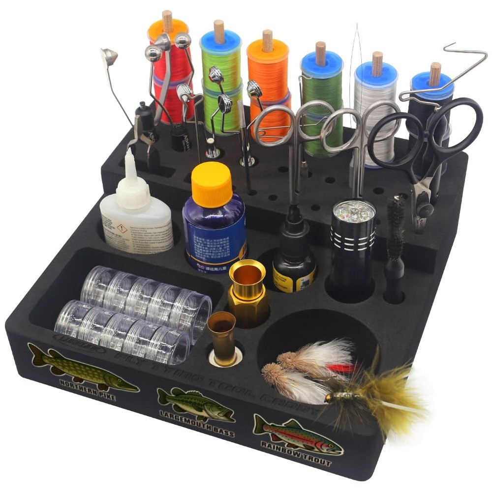 Fly Tying Tool Caddy Organizer 20 Spools 10 Accessory Boxes Station