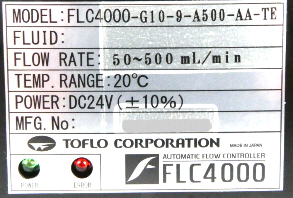 Tofco FLC4000-G10-9-A500-AA-TE Automatic Flow Controller FLC4000 Working Surplus