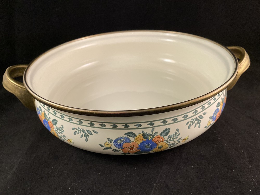 M. Kamenstein Enamel Metal Pot Floral Pattern 1983