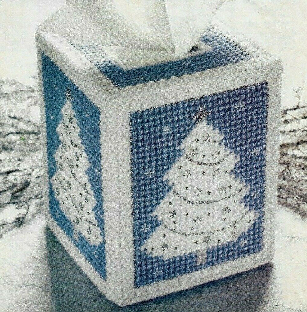 WHITE CHRISTMAS TISSUE TOPPER COVER PLASTIC CANVAS PATTERN INSTRUCTIONS