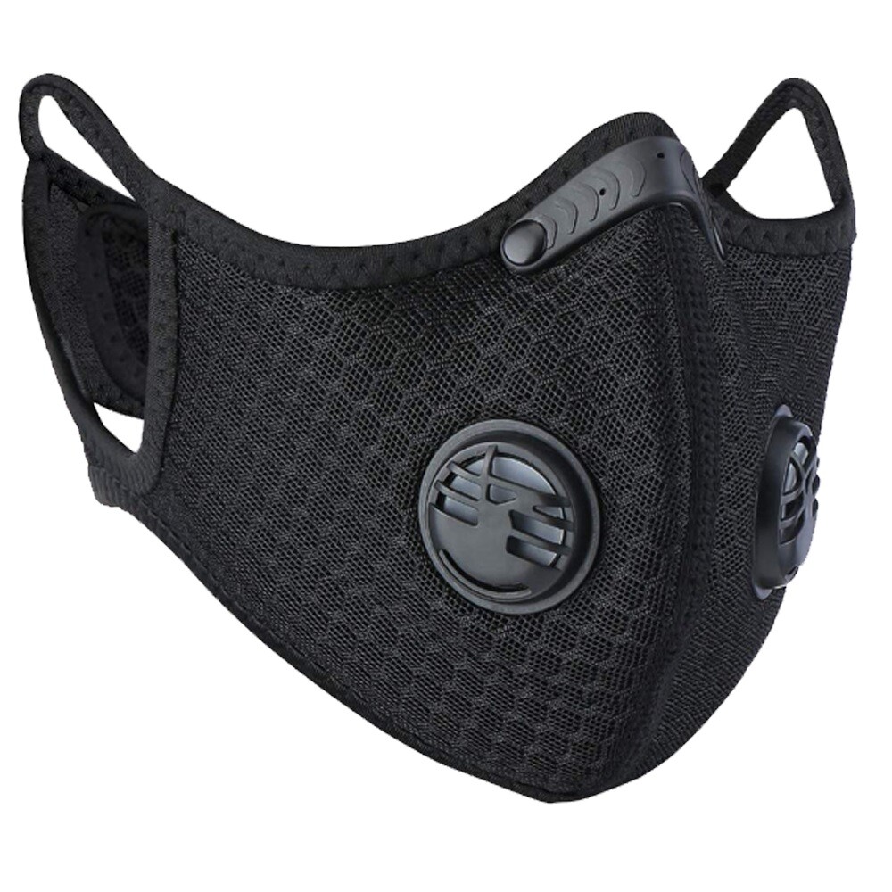 Nylon Mesh Face Mask w/ Replaceable PM2.5 HEPA Carbon Filter (Solid Black)
