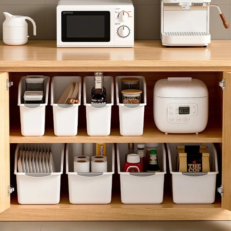 Curved Plastic Storage Bins Set Multipurpose Home Organizer Boxes