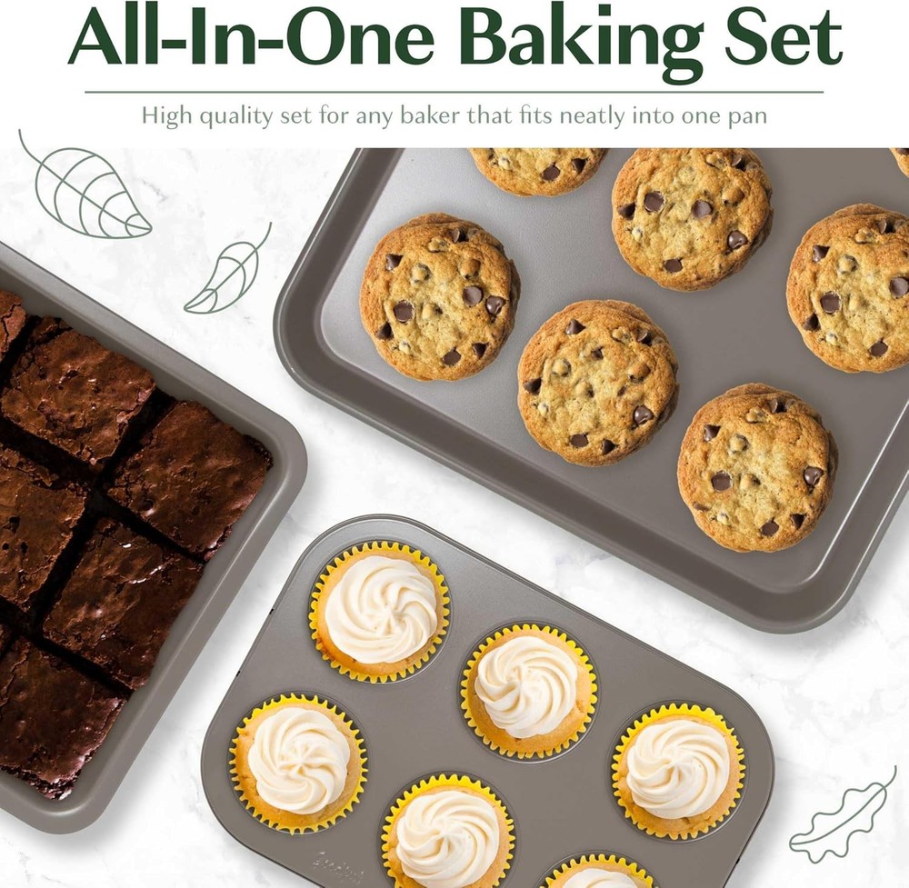 All-In-One Nonstick Bakeware Set Stackable & Space Saving Design includes Round