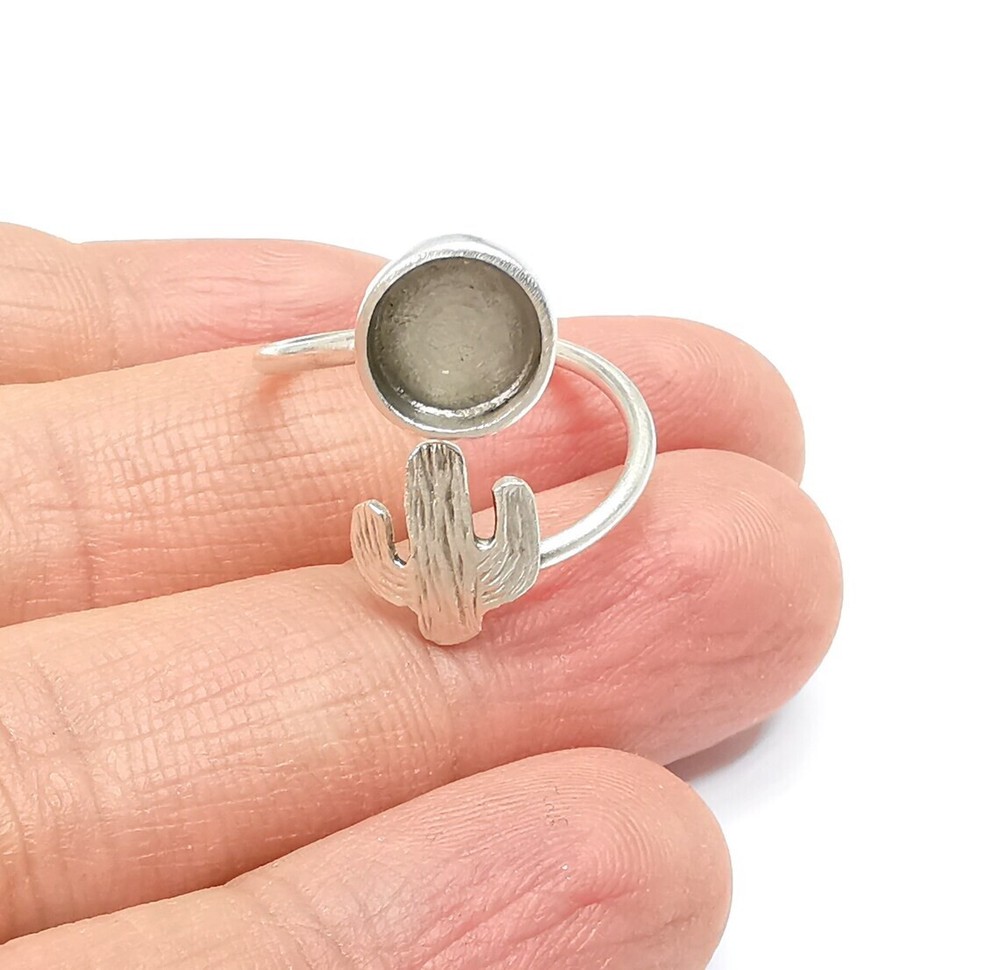 Cactus Ring Blank Setting Base Cabochon Bezel Silver Plated Brass 8mm G33054