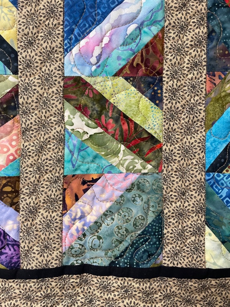 quilted table topper, hand made, batics