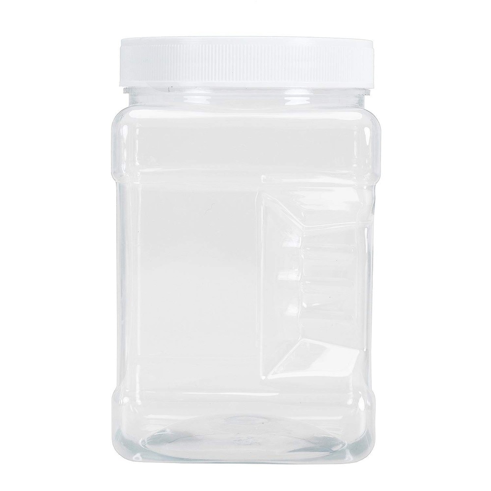 6 Pack Square Plastic Jars with Lids, 30 Oz Clear Rectangular 4-Cup Container...