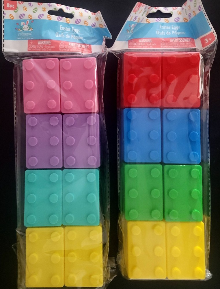 Easter Eggs Building Block Style Plastic Fillable Shells, 8/Pk Select Colors