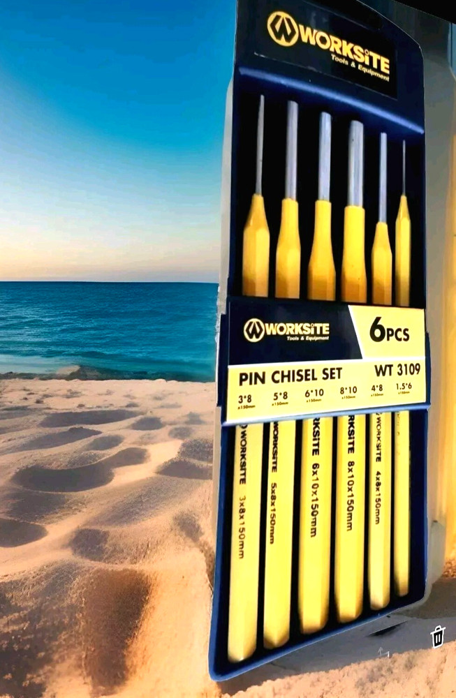 Worksite  pin chisel  set 6- pcs  with Plastic Carrying Case.