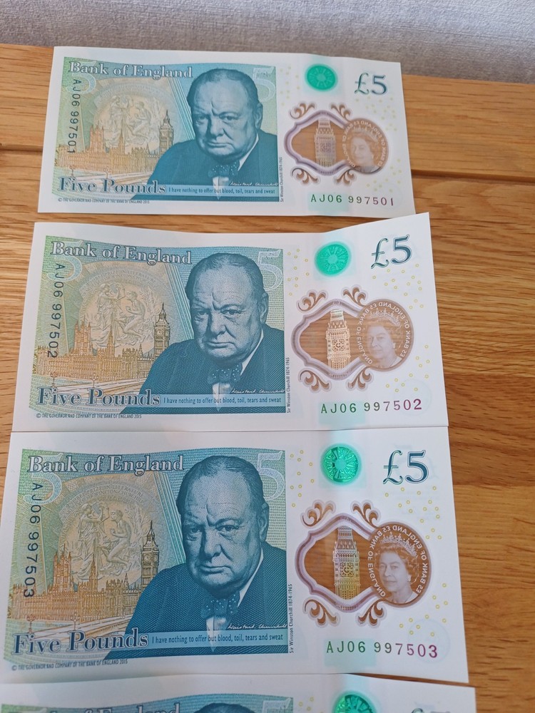 6 x £5 Consecutive Numbered AJ 1-6 low no’s £5 Notes MINT condition