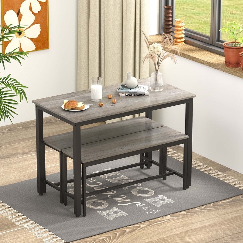 3 Piece Dining Table Set Space Saving Design 4 Modern Style Kitchen Benches New
