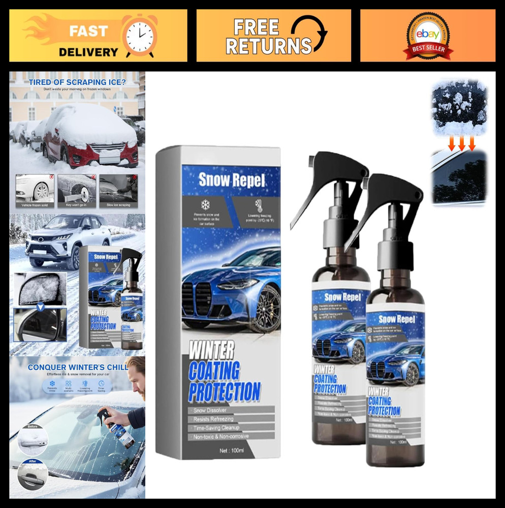 2PCS Car Windshield De-Icer Spray, Fast Ice & Snow Remover, Winter Essentials