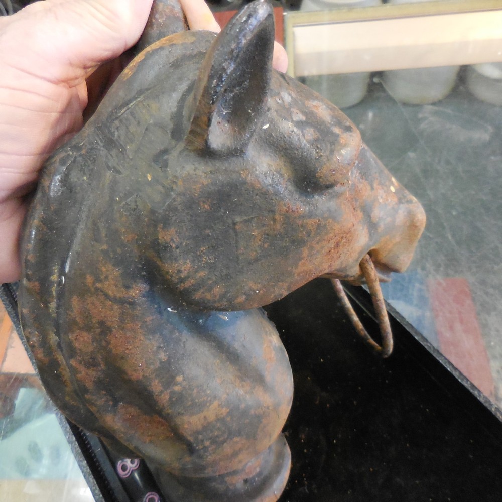 Vintage Cast Iron Horse Head Hitching Post Top With Ring