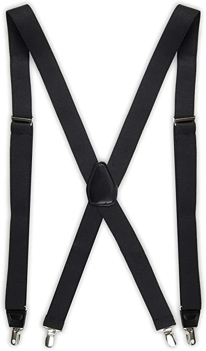 Dockers Adjustable Clip-On Elastic Suspenders Solid Black 1.5" One Size S - XL
