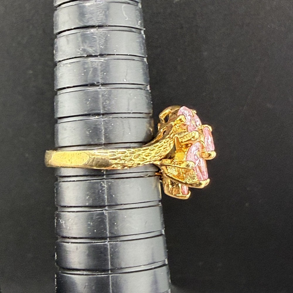 Pink Rhinestone Ring Gold Plated Size 8
