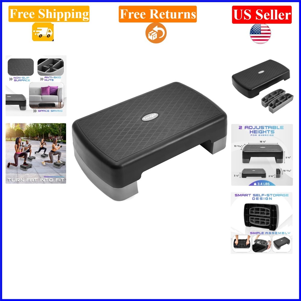 18.9" Adjustable Plastic Aerobic Step Platform with 2 Risers, Grey