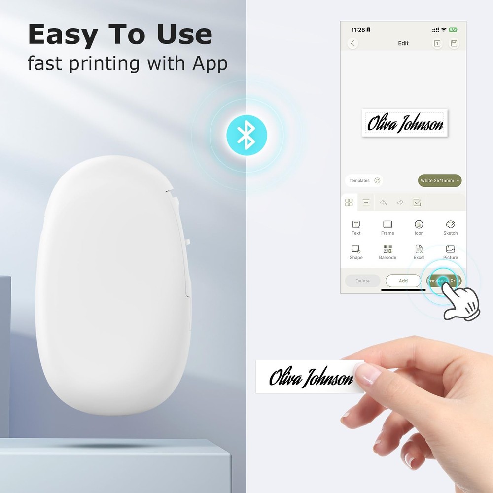 E10 Bluetooth Label Maker Machine with Tape Inkless Portable Printer White