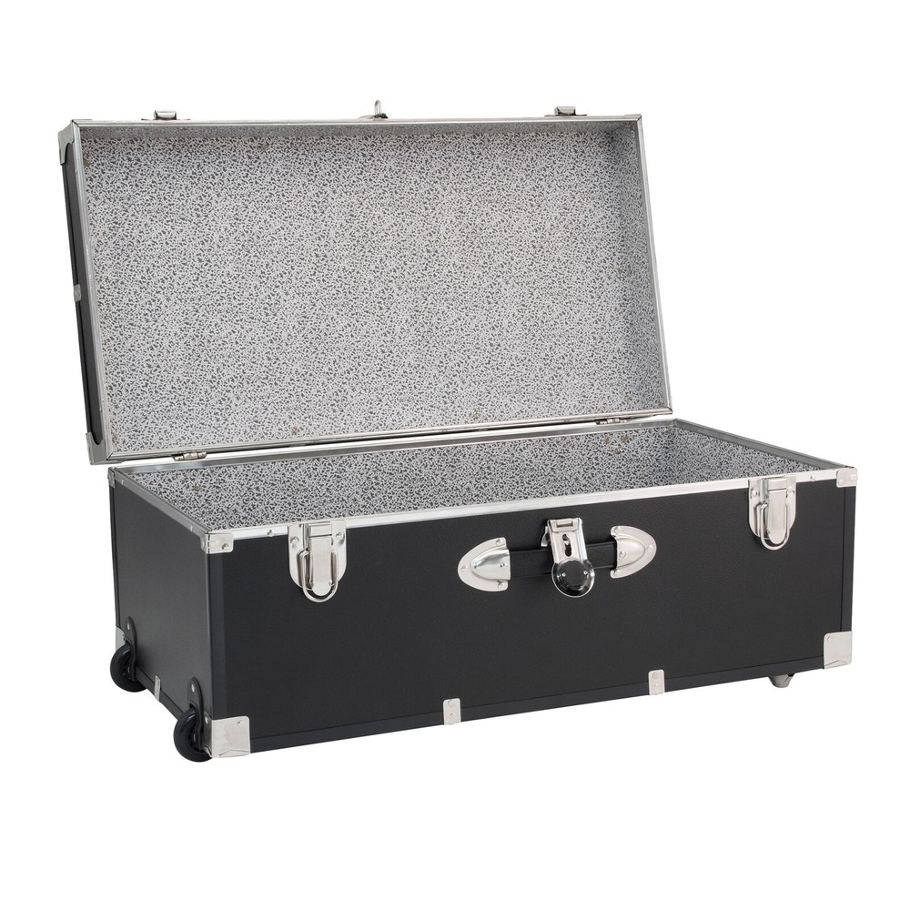 30" Black Storage Trunk with Wheels & Lock Plastic/Metal Footlocker
