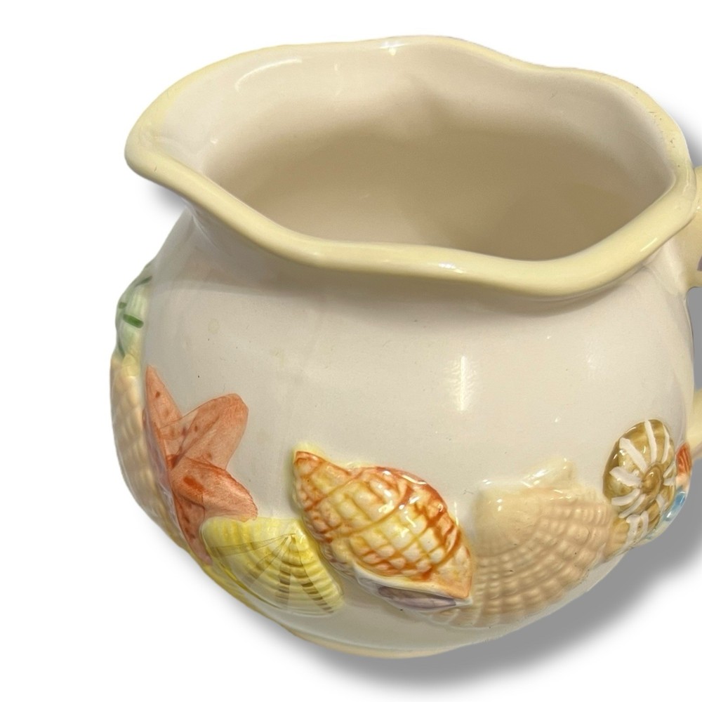 Sandy Shore Ceramic Sugar And Creamer Seashells Nautical