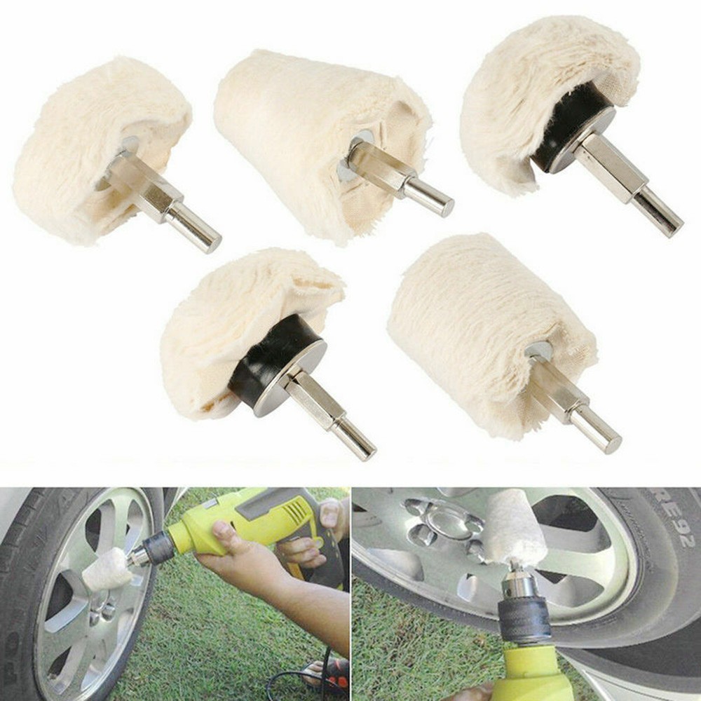 Professional 5-Piece Polishing Mop Kit for Drill Buffer 6MM Shank Wheels