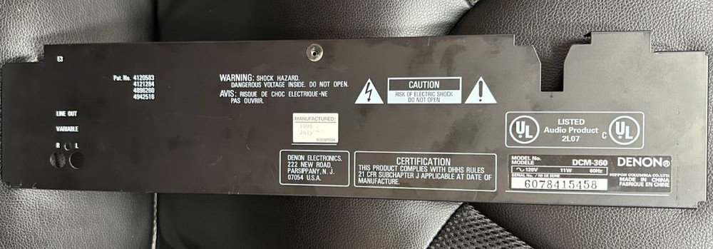 DENON DCM-360 REAR PANEL - PARTING OUT